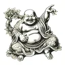 budai laughing buddha sitting side tattoo design idea