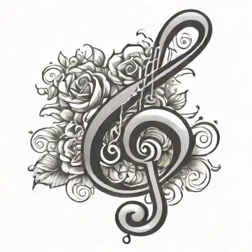 treble clef with flower knuckles tattoo design idea