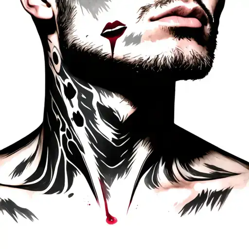 a mans neck silouttee with kiss marks down it tattoo design idea