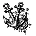 anchor, lighthouse and compass intertwined symbolizing the client's tattoo design idea
