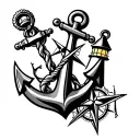 anchor, lighthouse and compass intertwined symbolizing the client's tattoo design idea