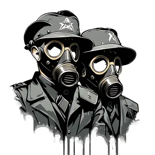 synthwave atmosphere with communist details gas masks and molotovs tattoo design idea