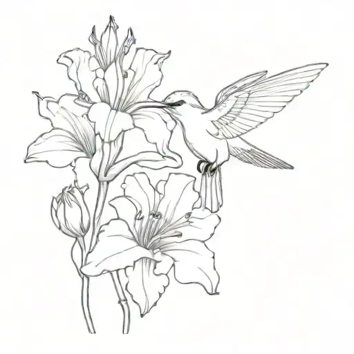 hummingbird and carnations iris lily tattoo design idea