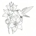hummingbird and carnations iris lily tattoo design idea