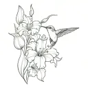 hummingbird and carnations iris lily tattoo design idea