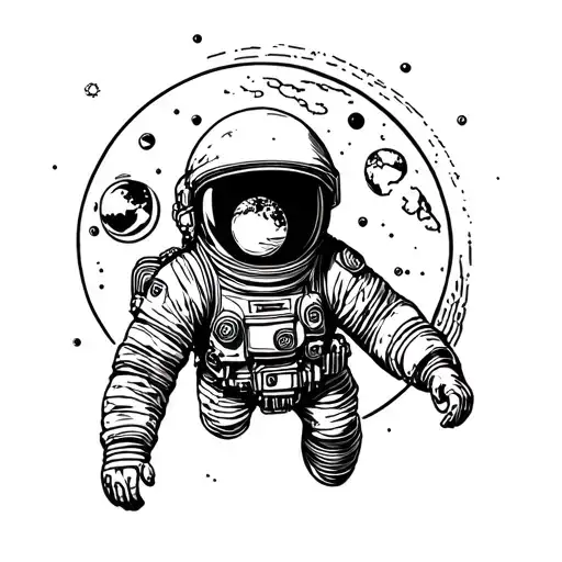 earth and space astronaut  tattoo design idea