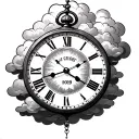 CLOCK TATTOO WITH TIME SET TO 2:22 WITH THE YEAR 2019 IN THE CENTER WITH CLOUDS WEAVING THROUGH IT tattoo design idea