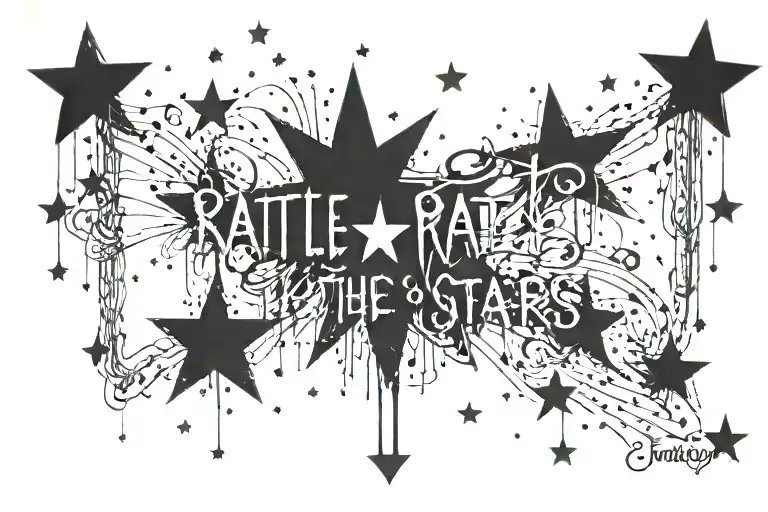 The quote "Rattle the stars" with letters dripping stars tattoo design idea
