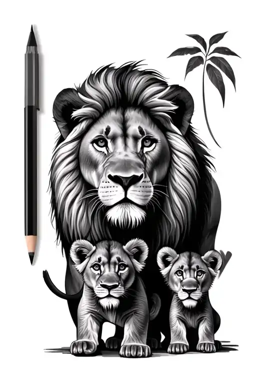 2 lions and 2 cubs tattoo design idea