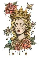 crying Madonna wearing a crown surrounded my rain drops tattoo design idea