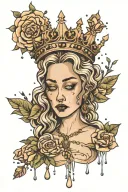 crying Madonna wearing a crown surrounded my rain drops tattoo design idea
