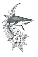 hammerhead shark with flowers intertwined tattoo design idea