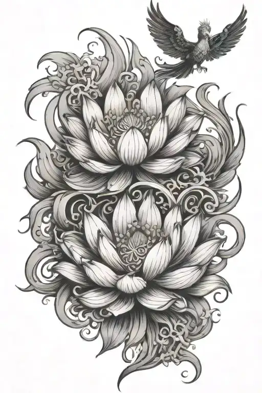 lotus and phoenix rising from the ashes tattoo design idea