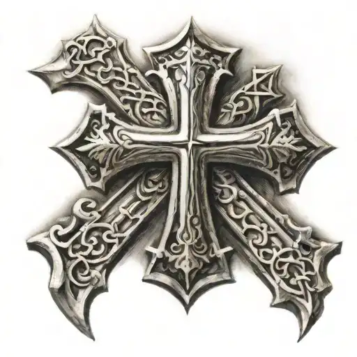 Crusader cross with Isaiah 6:8 bible versewritten tattoo design idea