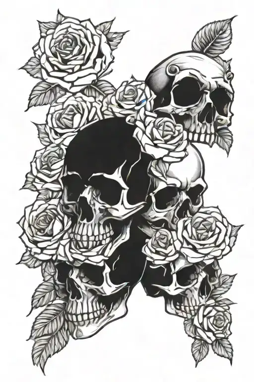 4 skulls and roses intertwined tattoo design idea