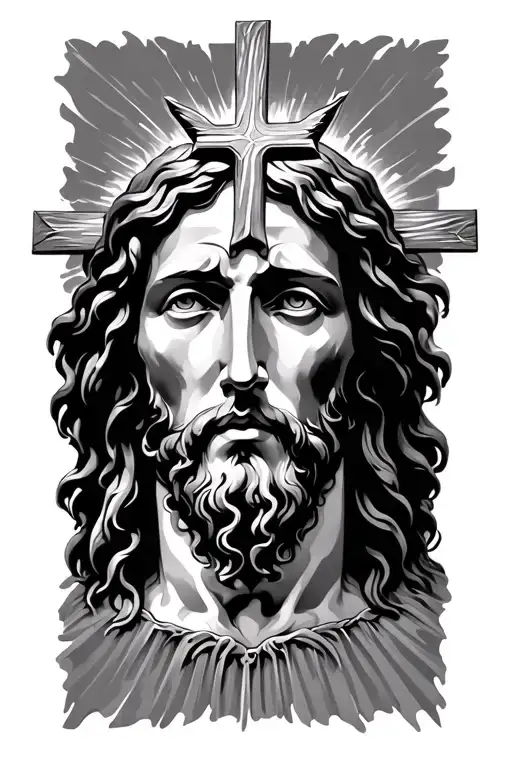 christ face, and cross made tattoo design idea