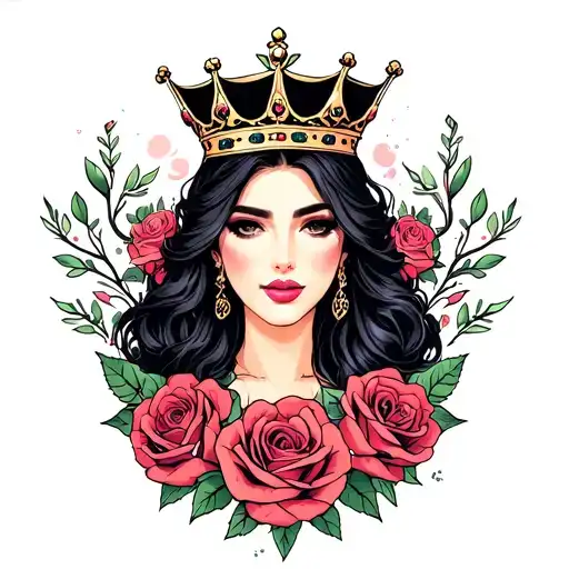 name Kim with crown & roses blooming tattoo design idea