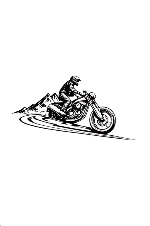 Mountain motorcycle with a curve with a motorist tattoo design idea
