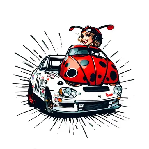 lady bug driving a nascar car tattoo design idea