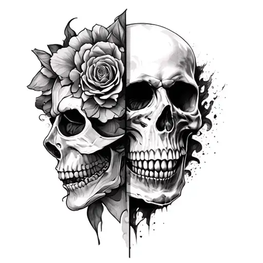 Half Face Half Skull tattoo design idea