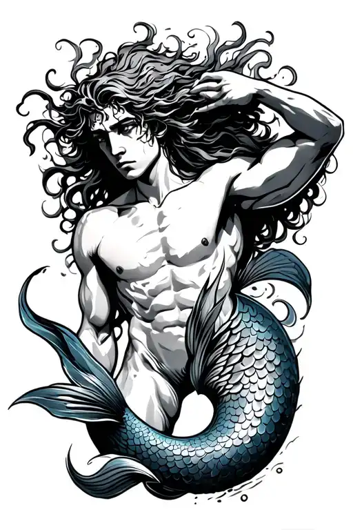 merman tattoo design idea