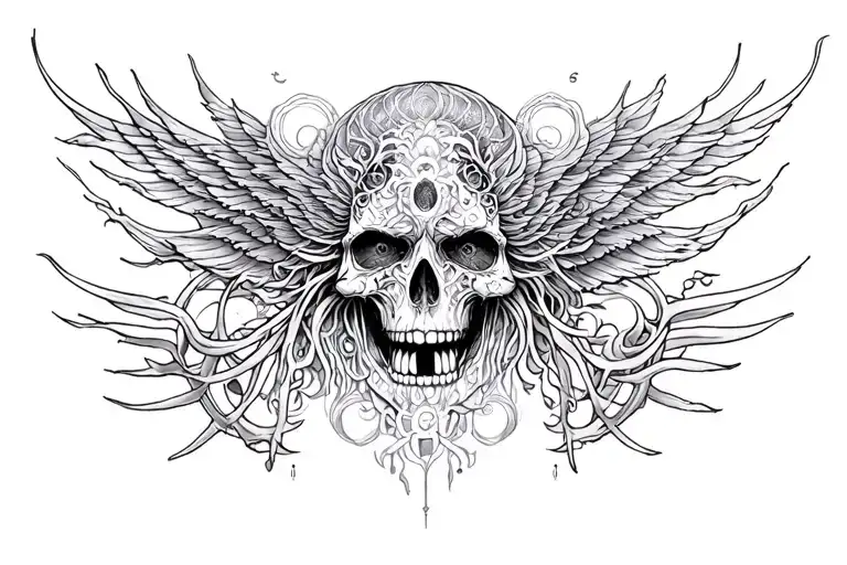 Highly detailed visionary tattoo design in the style of Alex Grey's artwork for the band Tool — surreal, psychedelic and tattoo design idea