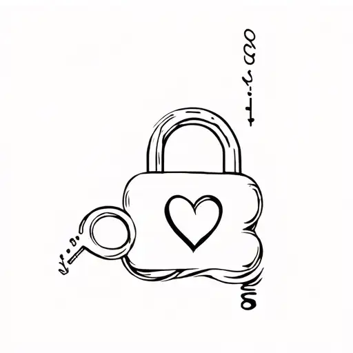 padlock with key and heart and infinite sign tattoo design idea