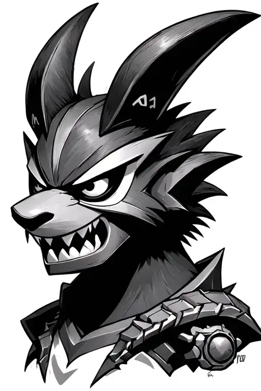 aku mask from crash bandicoot with gear integrated tattoo design idea