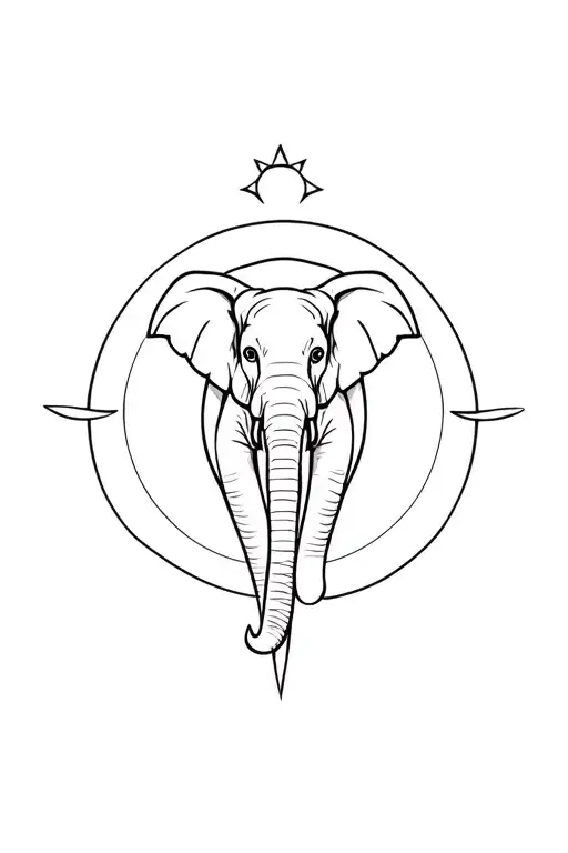 elephant fineline, spirituell symbol surrounded tattoo design idea