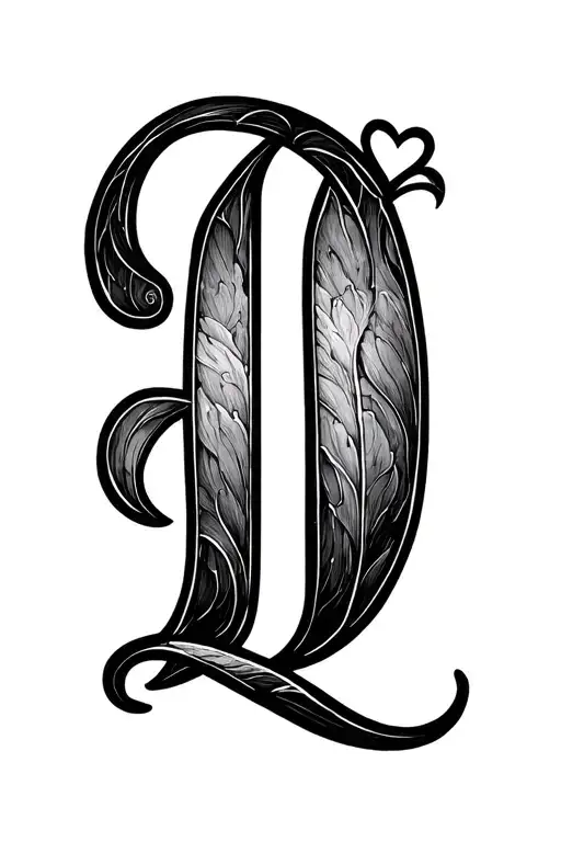 the letter d in black ink pretty cursive with heart  tattoo design idea