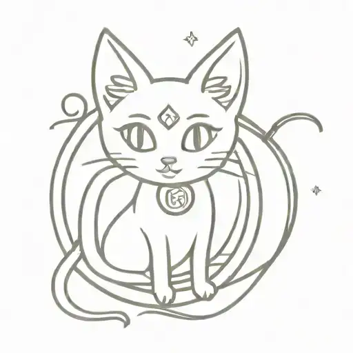 Sailor Moon inspired billing symbol with a minimalist cat silhouette tattoo design idea