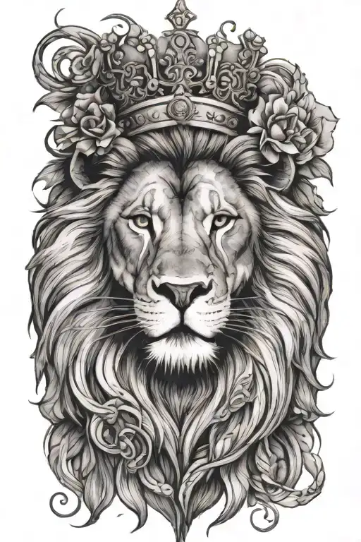 bohemian lion wearing a crown tattoo design idea