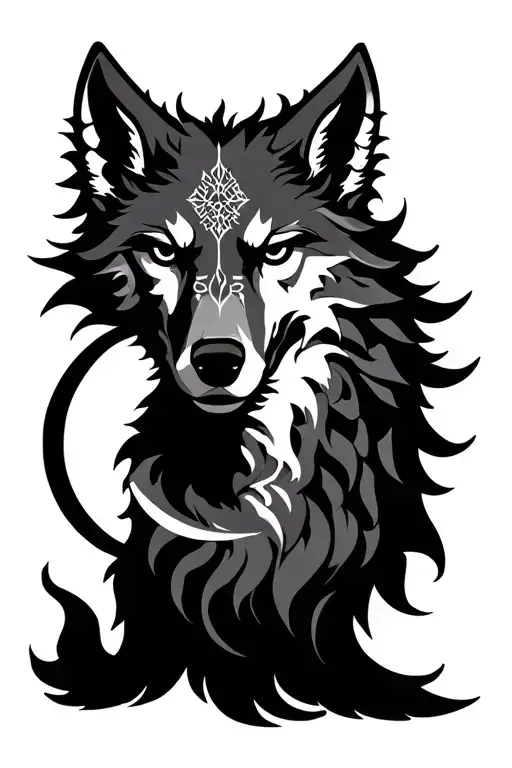 Nordic fenrir hati skoll with sun and moon tattoo design idea