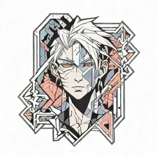 arcane anime character face cutouts in rectangle, with geometric aesthetics  tattoo design idea