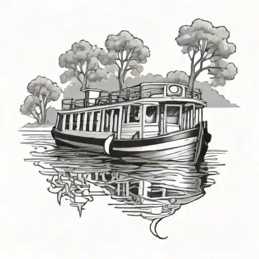 outline of a canal boat sailing tattoo design idea