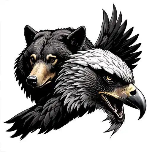 eagles and wolf and bears surrounded tattoo design idea