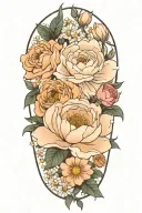 rose, daisy, peony, cosmos flower bouquet tattoo design idea
