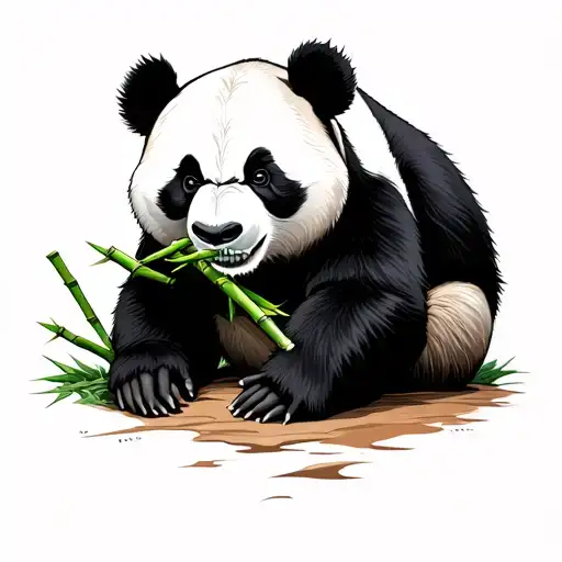 a mean panda eating bamboo tattoo design idea
