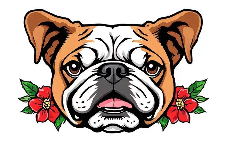 floppy ear English bulldog skill American tradtional ed  hardy tattoo design idea