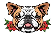 floppy ear English bulldog skill American tradtional ed  hardy tattoo design idea