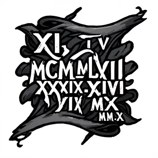 "XII.IV.MCMLXXVII-XXIX.VII.MMX" scroll across tattoo design idea