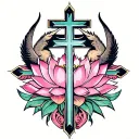 angles lotus demon cross surrounded tattoo design idea