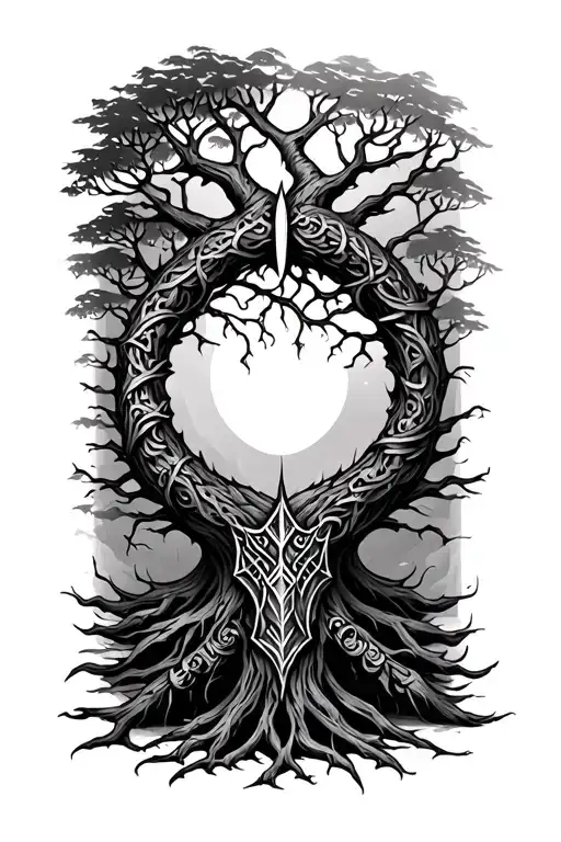 Nordic Thor Tree of Life tattoo design idea