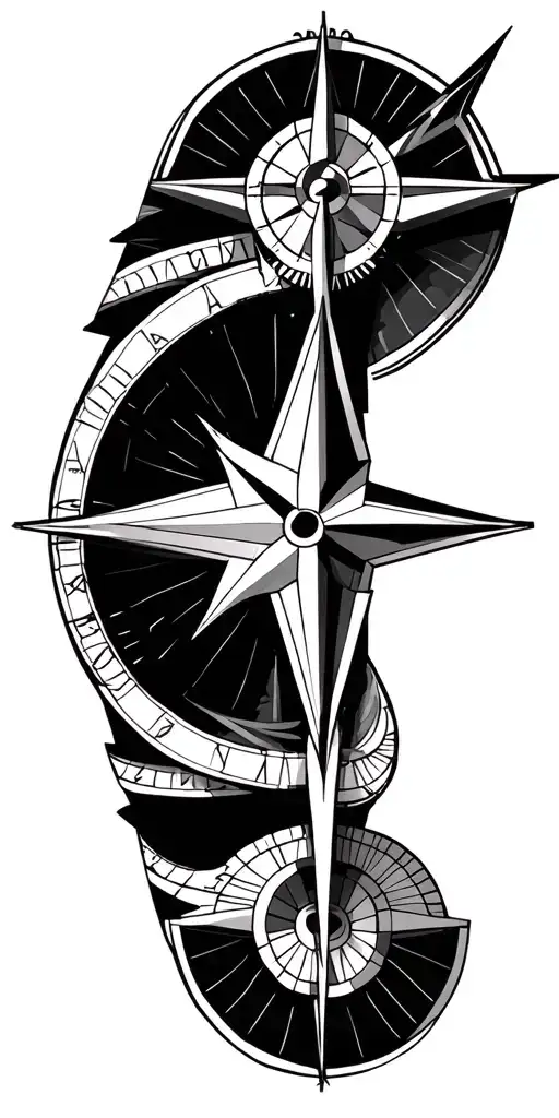 nautical star with compass tattoo design idea