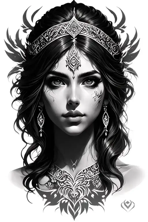 Mirana from dota 2, realism tattoo only face tattoo design idea