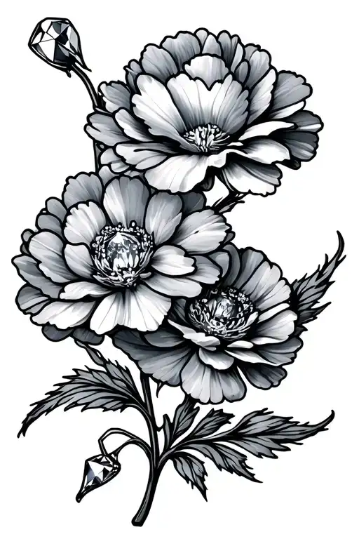 Diamond with carnation flowers tattoo design idea