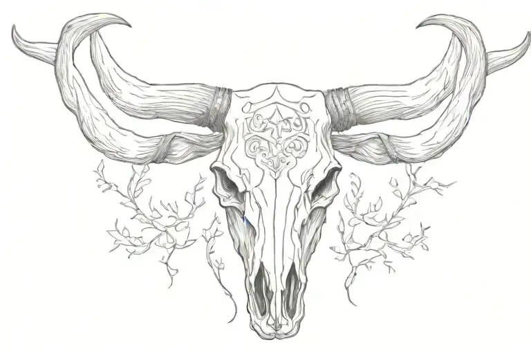 Longhorn bull skull tattoo design idea