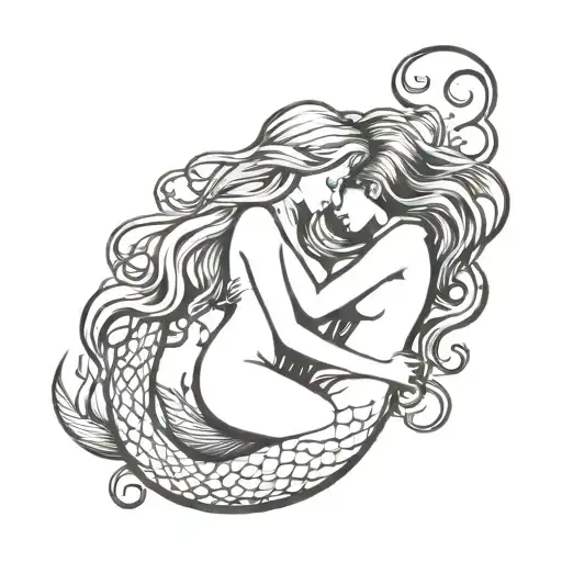 mermaid and fairy hugging  tattoo design idea