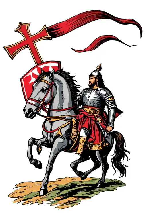 Knights Templar with horse and shield cross royalty tattoo design idea