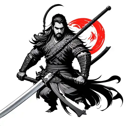 Anime Samurai warrior holding sword tattoo design idea
